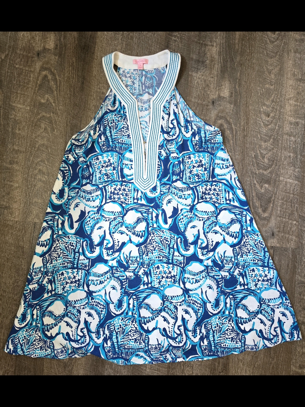 Lilly Pulitzer Achelle Swing Dress Women's Blue White Keep on Trunkin Elephant P - Picture 6 of 12